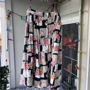 Vintage Pink and Blue Pleated A-Line Maxi Skirt for Resort Wear